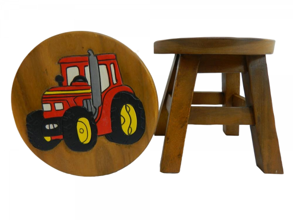 Childrens Wooden Stool - Red Tractor